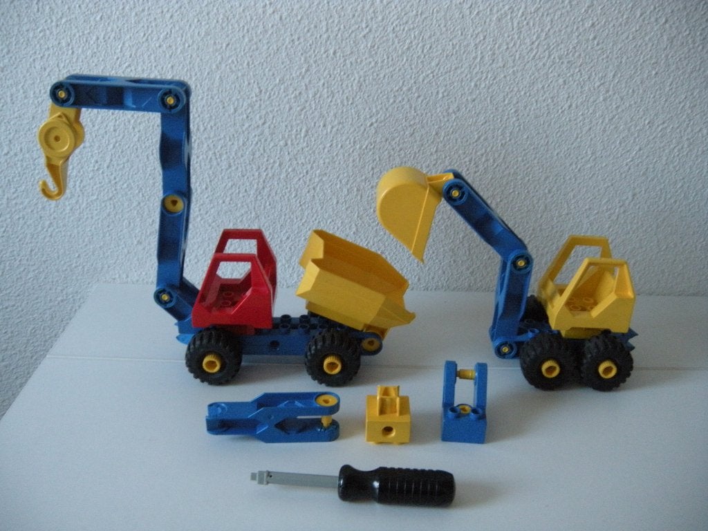 Duplo Toolo set 2915 graafmachine + 2920 kiepwagen m/kraan, Gebruikt, Inclusief extra onderdelen, Ophalen of Verzenden, Duplo