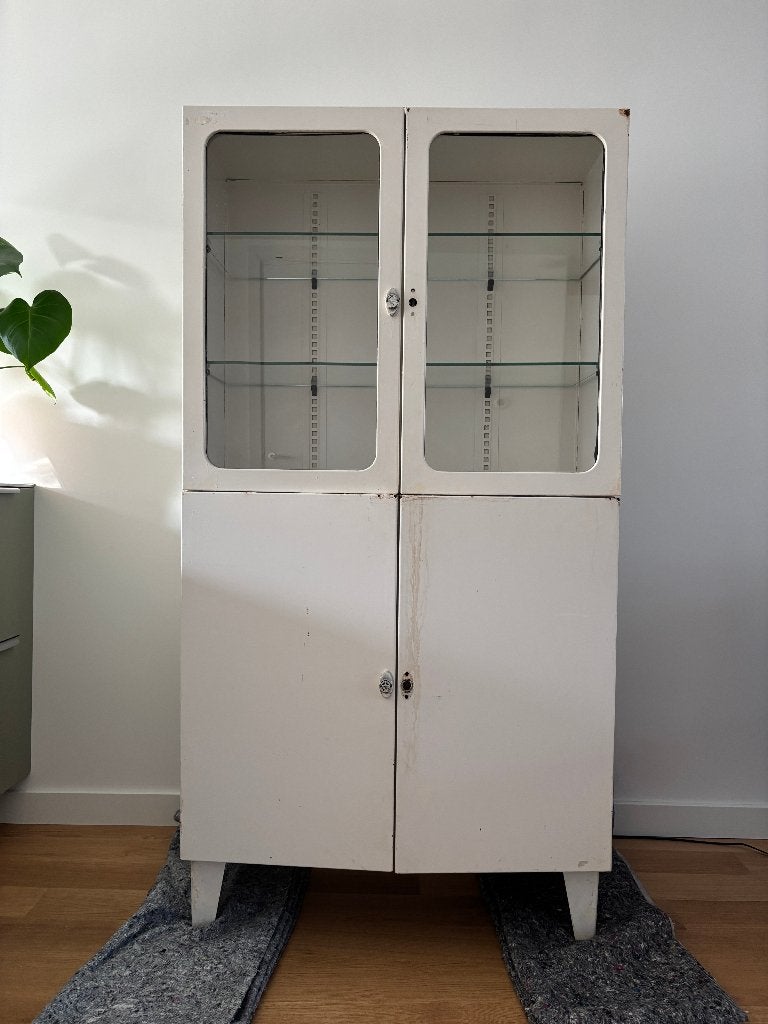 Vintage apothekerskast / vitrinekast, Ophalen, Gebruikt, 75 cm of meer, 50 tot 100 cm