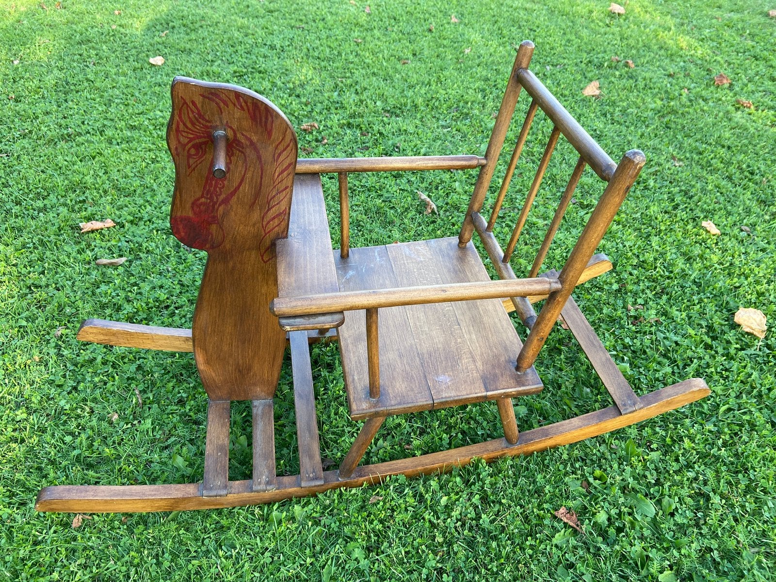 Oud jaren 50 schommelpaard kinderspeelgoed eiken vintage, Ophalen, Zo goed als nieuw
