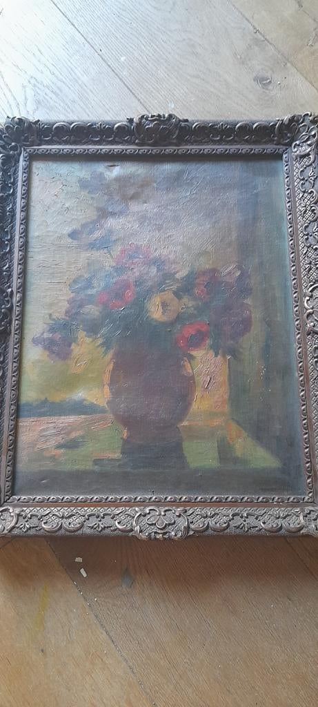 Oud schilderij van Lingen, bloemen in vaas, lichte schade, Antiek en Kunst, Ophalen