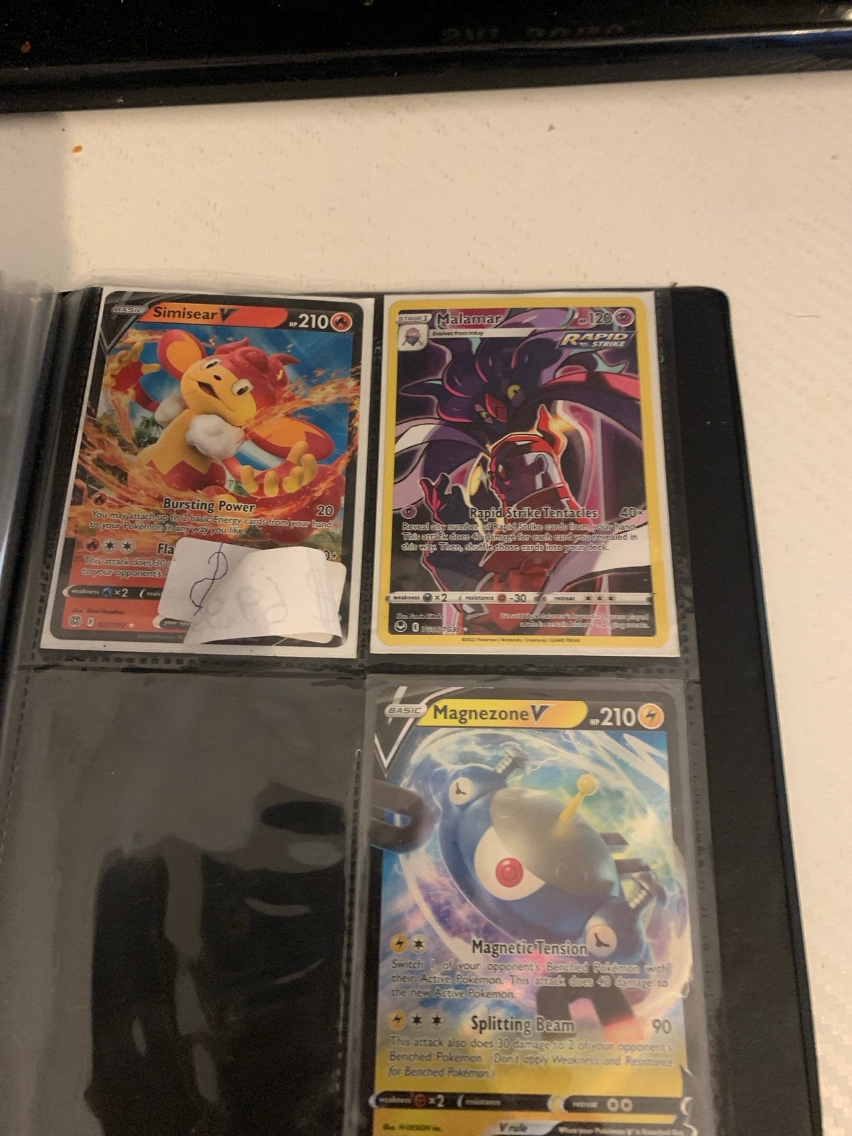 Pokémon Kaarten: Simisear V, Malamar, Magnezone V, Ophalen of Verzenden, Gebruikt, Meerdere kaarten
