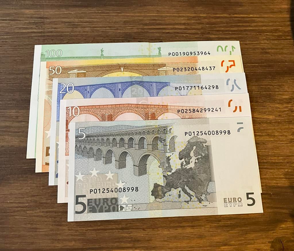 Setje van 5 eurobiljetten Wim Duisenberg, Postzegels en Munten, Bankbiljetten | Europa | Eurobiljetten, Ophalen of Verzenden, Overige landen