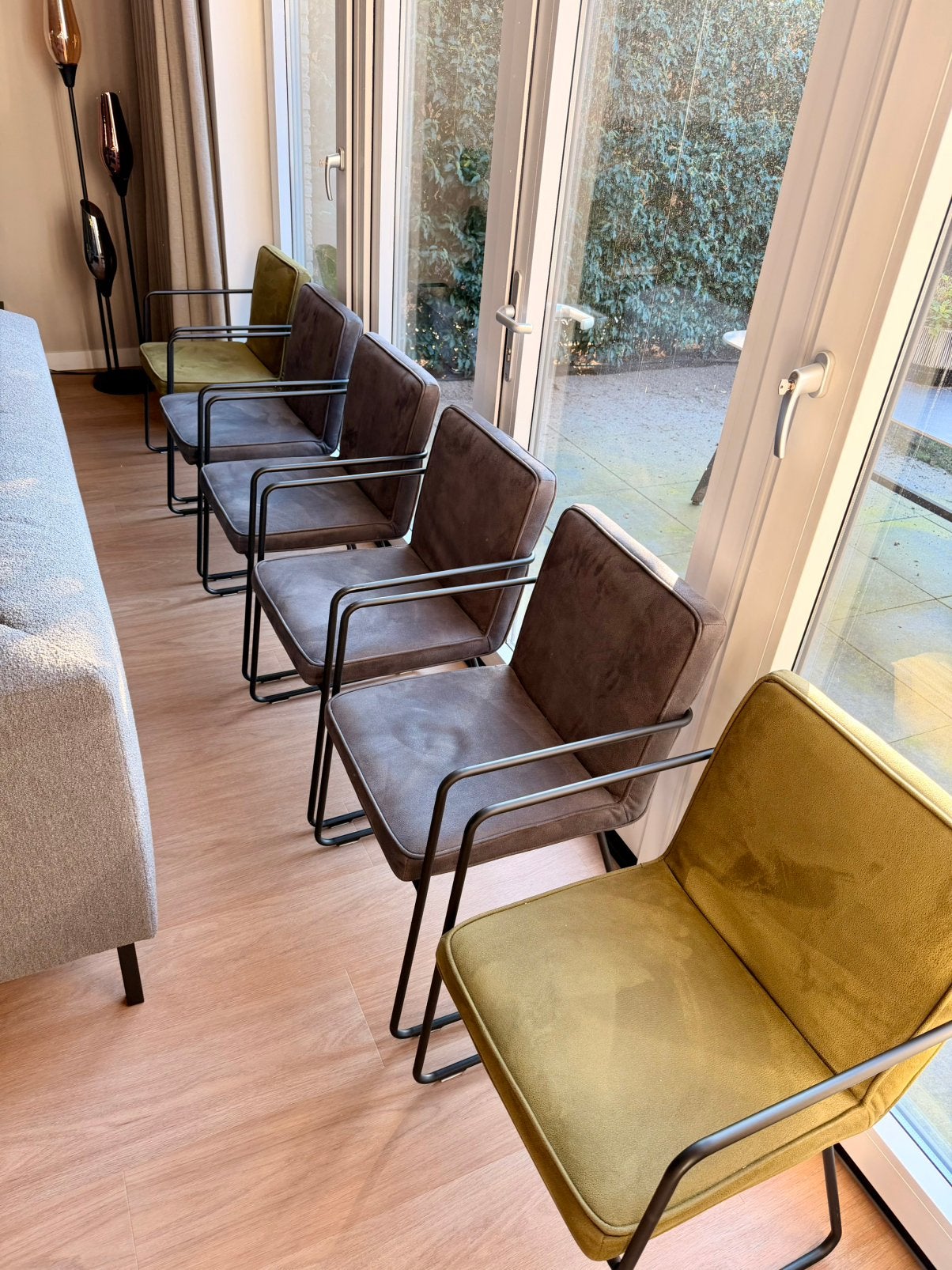6 eetkamer stoelen antraciet/groen van By-Boo, Ophalen, Gebruikt, Overige kleuren, Vijf, Zes of meer stoelen
