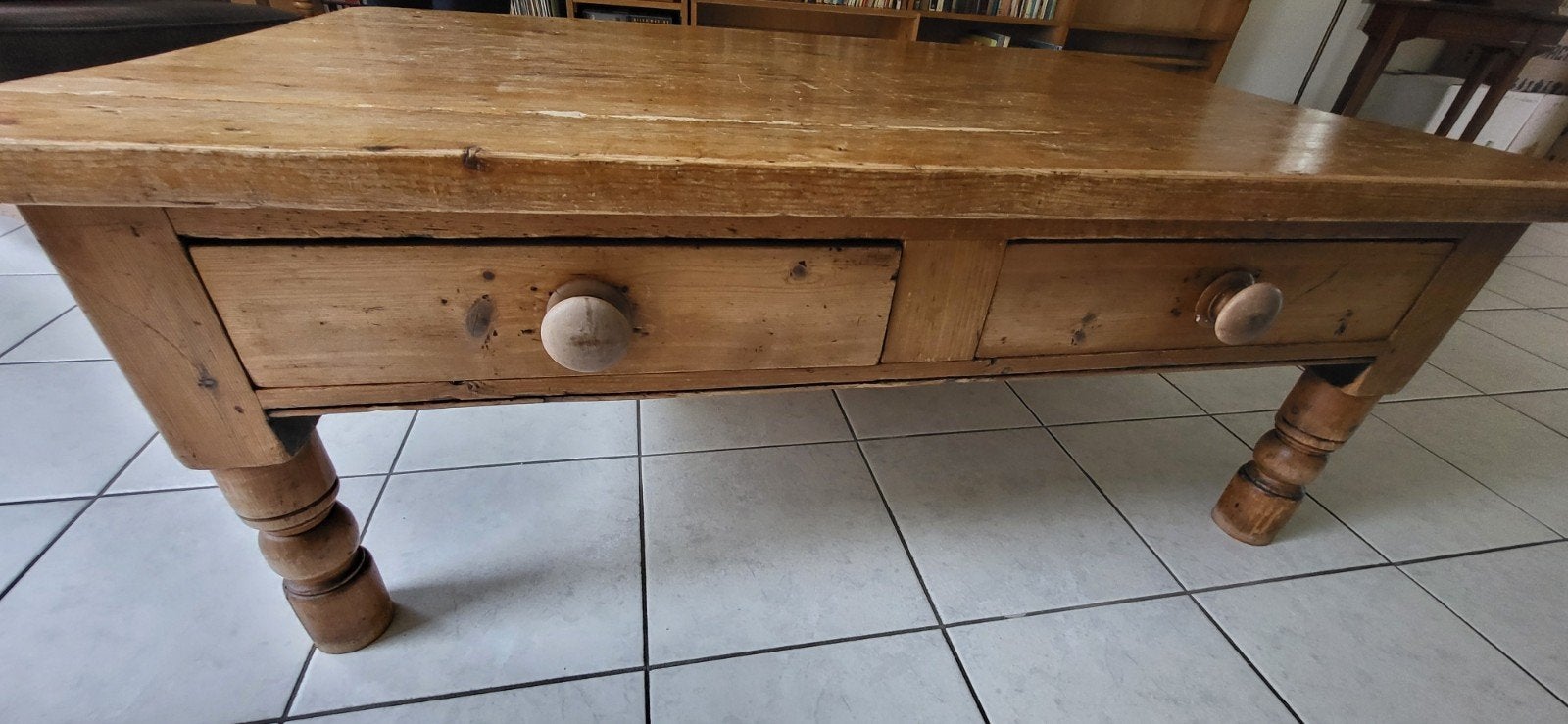 Grenen salontafel met lades - 123x79x46 cm, Antiek en Kunst, Ophalen