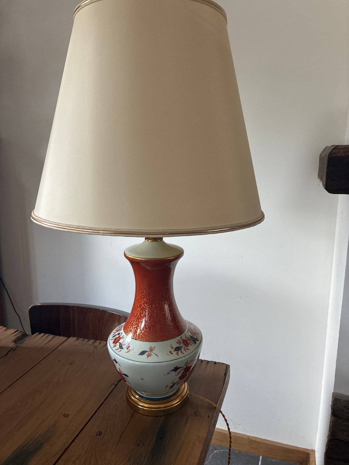 Vintage Porseleinen Tafellamp met Bloemenpatroon, Ophalen of Verzenden