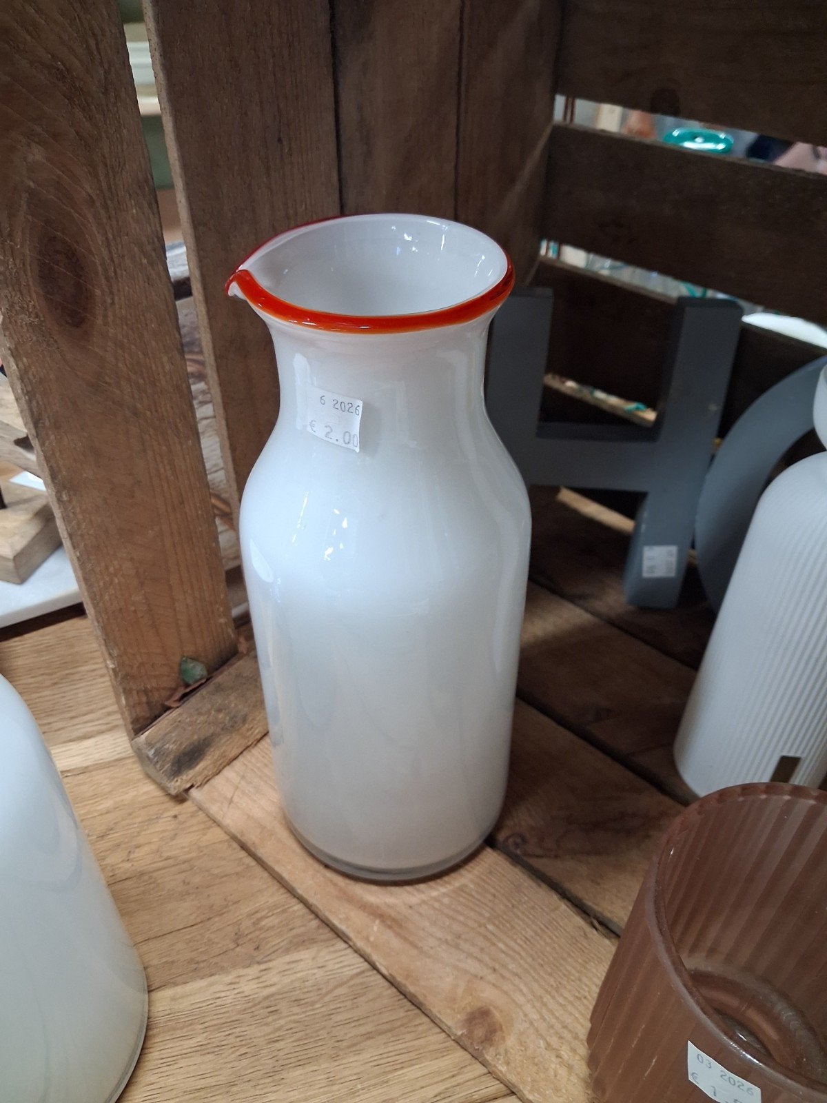 Melkkan van melkglas met oranje rand 2x, Ophalen of Verzenden