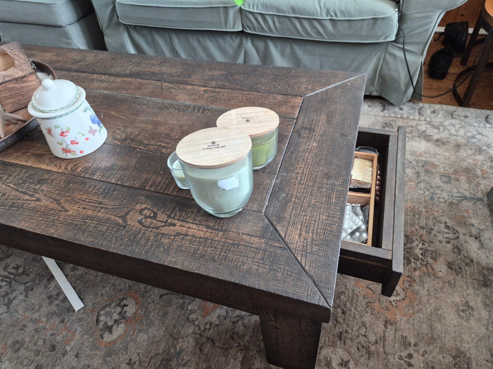 Robuuste landelijke salontafel, Huis en Inrichting, Tafels | Salontafels, Gebruikt, 100 tot 150 cm, Rustiek, Overige houtsoorten