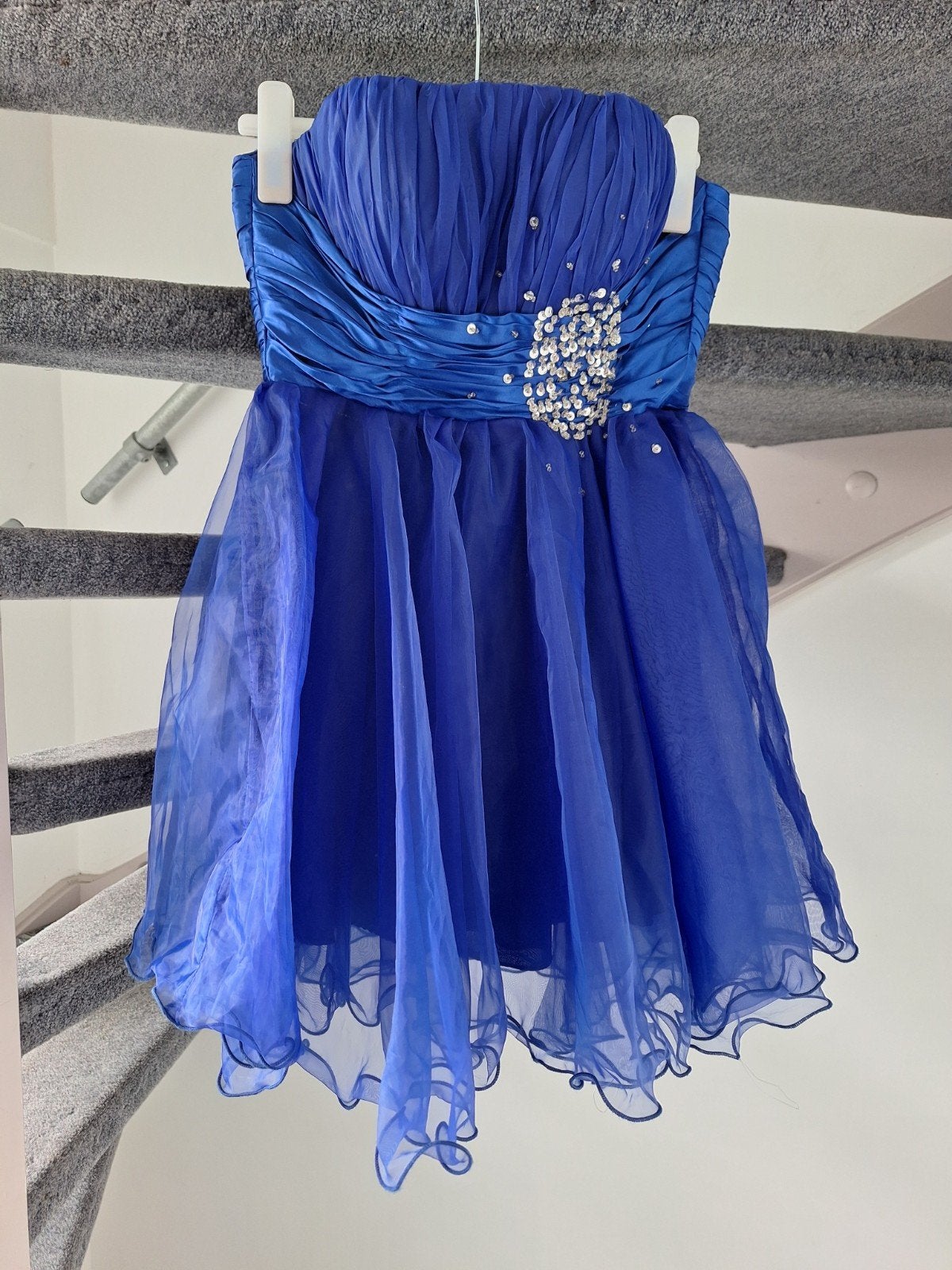Korte blauwe galajurk/cocktailjurk met pailletten, maat XL, Kleding | Dames, Jurken, Ophalen of Verzenden