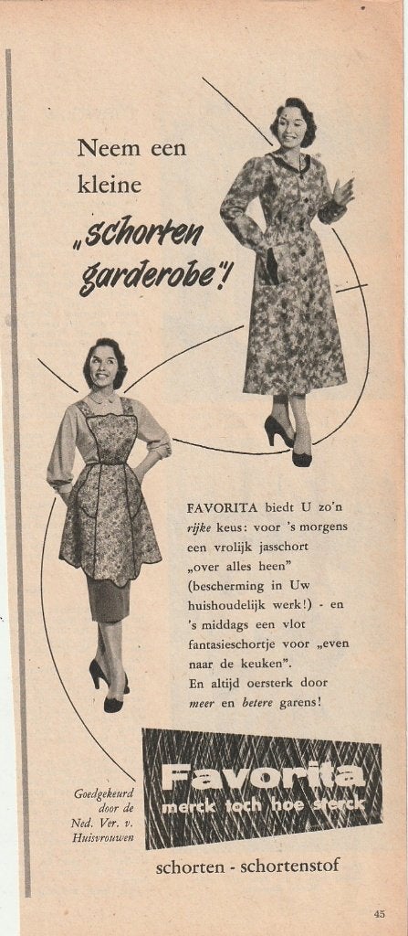 Retro reclame 1956 Favorita schorten zo'n rijke keus, Verzenden, Overige typen