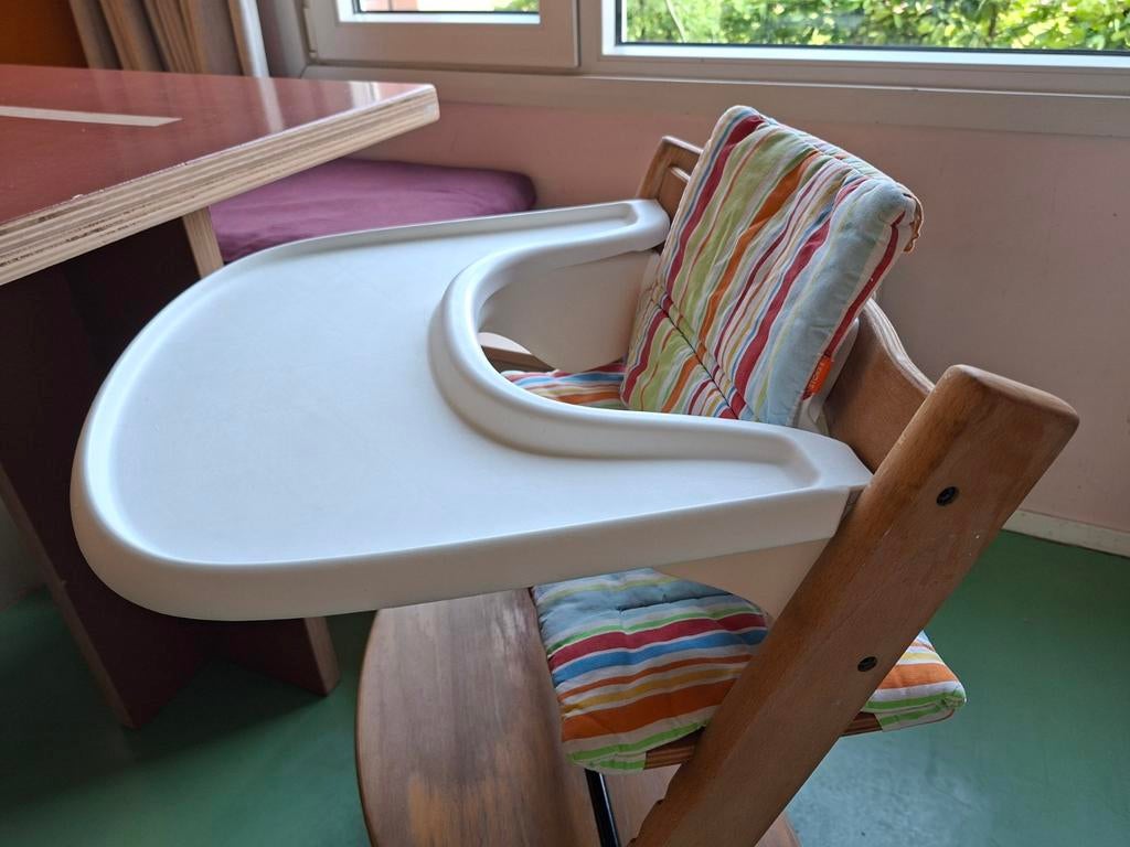 stoel verkleiner, tray en 2 hoezen van trip trap stokke, Ophalen of Verzenden, Gebruikt, Meegroeistoel, Afneembaar eetblad