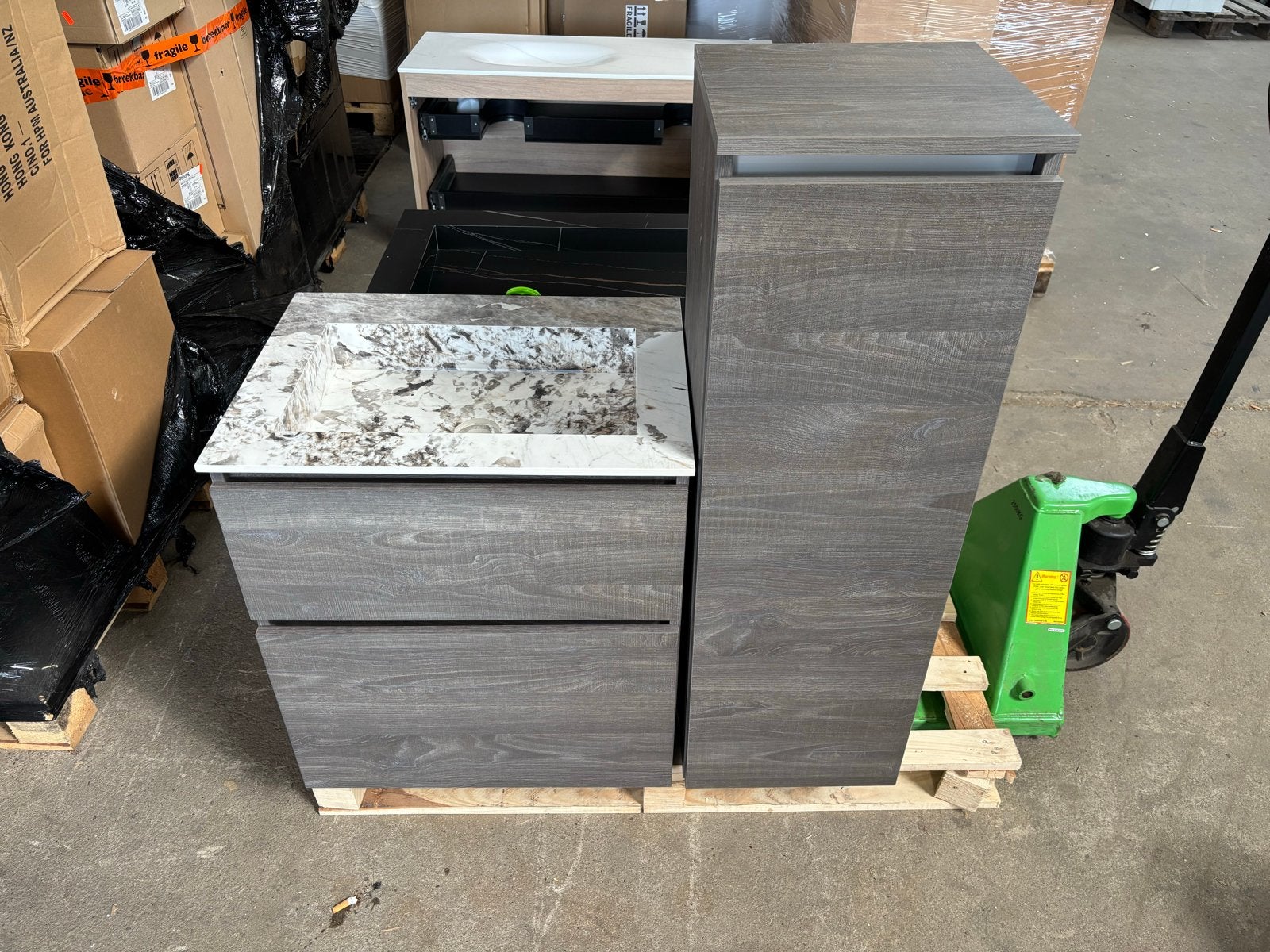 Badkamer set keramische slab 60 cm met wasbak en kolomkast, Ophalen, 100 tot 150 cm, Nieuw, 50 tot 100 cm