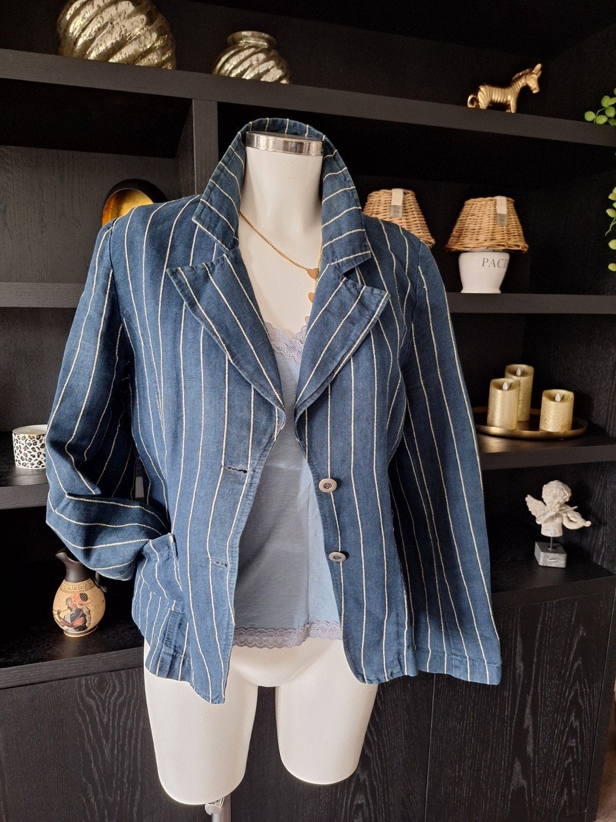 Linnen blazer Bellissima maat 42.  38 40 42, Kleding | Dames, Jasjes, Kostuums en Pakken, Gedragen, Jasje, Maat 38/40 (M), Blauw
