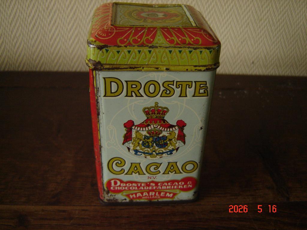 Droste  Cacao, netto 1/10 Kg fraai oud blikje., Ophalen of Verzenden, Gebruikt, Overige, Droste