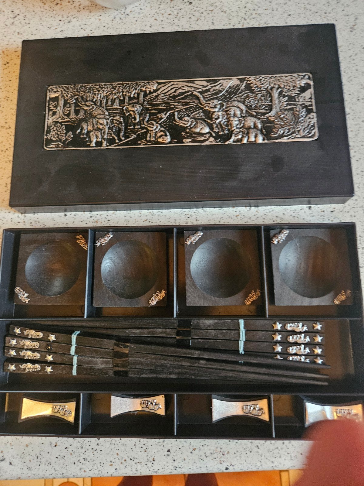 Nieuwe eetstokjes set met schaaltjes en houders, Nieuw, Ophalen of Verzenden, Hout, Los bestek