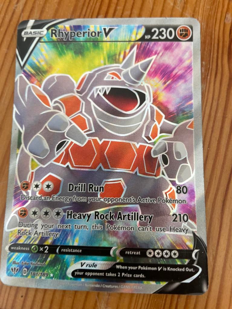 Rhyperior V 181/189 Pokémon kaart, Ophalen of Verzenden, Gebruikt, Losse kaart, Foil