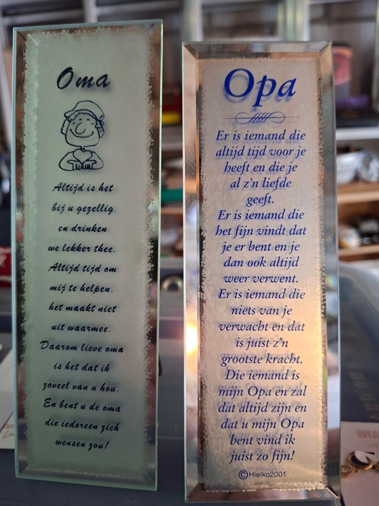 Decoratieve glazen plaquettes voor Opa en Oma, Ophalen of Verzenden, Zo goed als nieuw