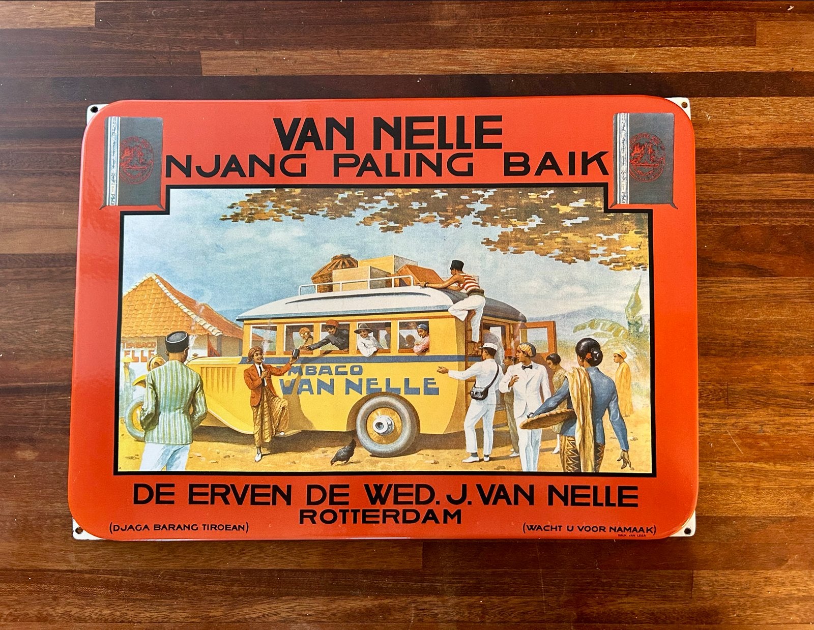 Vintage Van Nelle Emaille Reclamebord - Njang Paling Baik, Ophalen of Verzenden, Gebruikt, Reclamebord