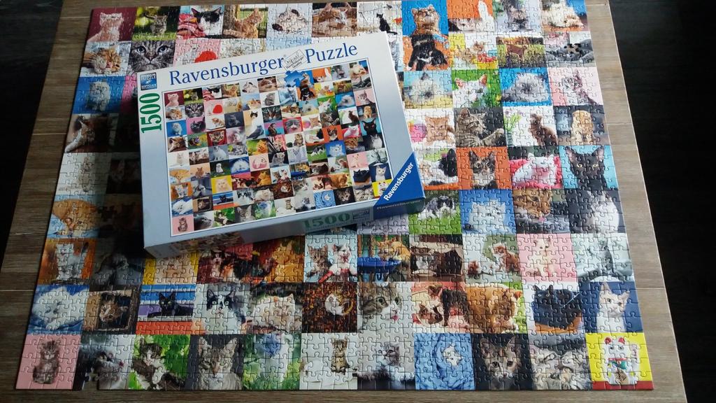 Ravensburger puzzel 99 katten 1500 st helaas zijn er 5 stukj, Hobby en Vrije tijd, Denksport en Puzzels, Ophalen, 500 t/m 1500 stukjes