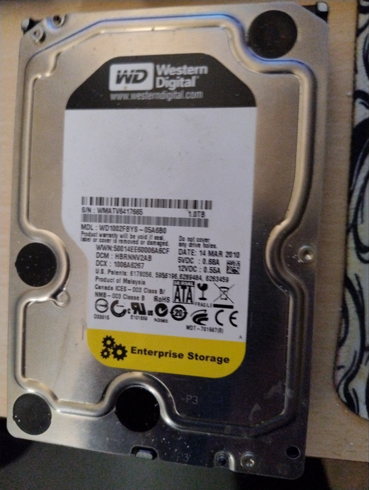 Western Digital WD1002FBYX 1TB HDD SATA Enterprise Storage, Ophalen, Intern, Server, 1TB