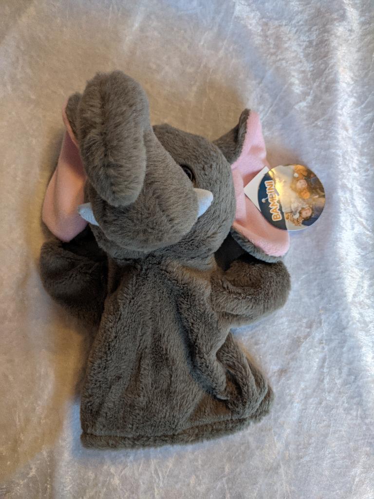 Nieuwe handpop olifant, poppenkast pop, zacht pluche, stof, Ophalen of Verzenden, Nieuw, Olifant, Met label