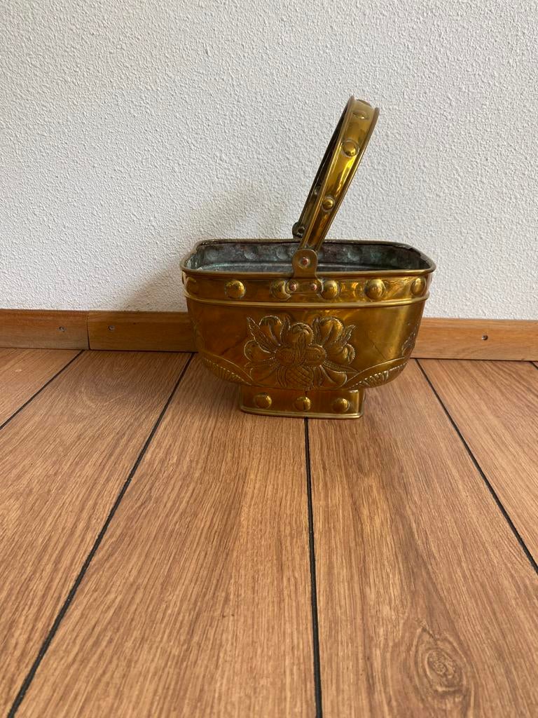 Decoratieve plantenbak jardiniere met handvat, Antiek en Kunst, Ophalen of Verzenden, Koper