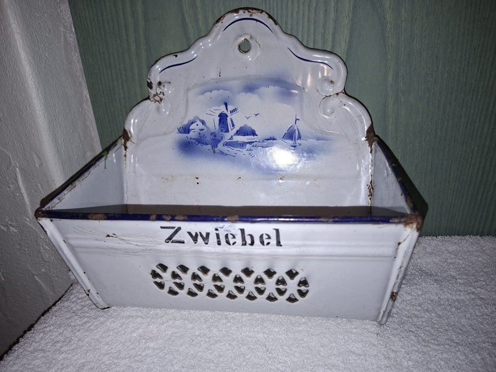 oude witte email ajuinenbak, jaren 1950, Ophalen of Verzenden