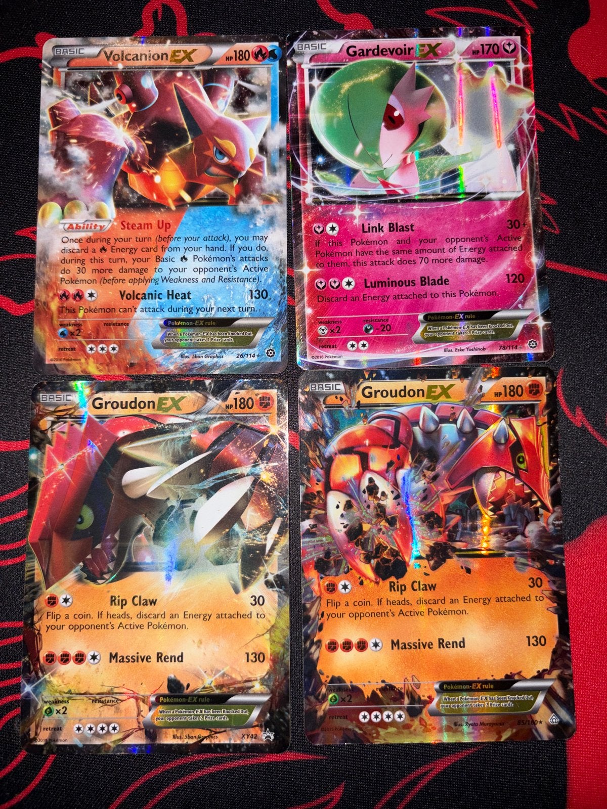 Set van 4 oudere Pokémon EX kaarten, Ophalen of Verzenden, Gebruikt, Meerdere kaarten, Foil