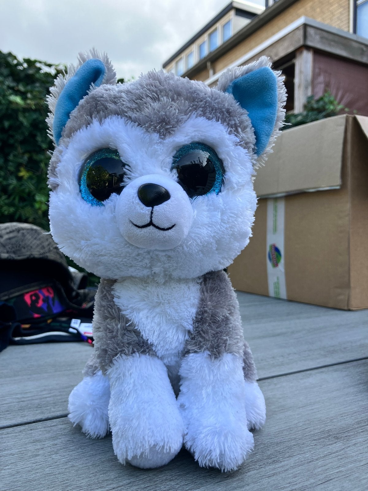 Ty Knuffel Hond Husky - Wit en Grijs, Overige karakters, Grijs, Zo goed als nieuw, Middelgroot (20 tot 80 cm)