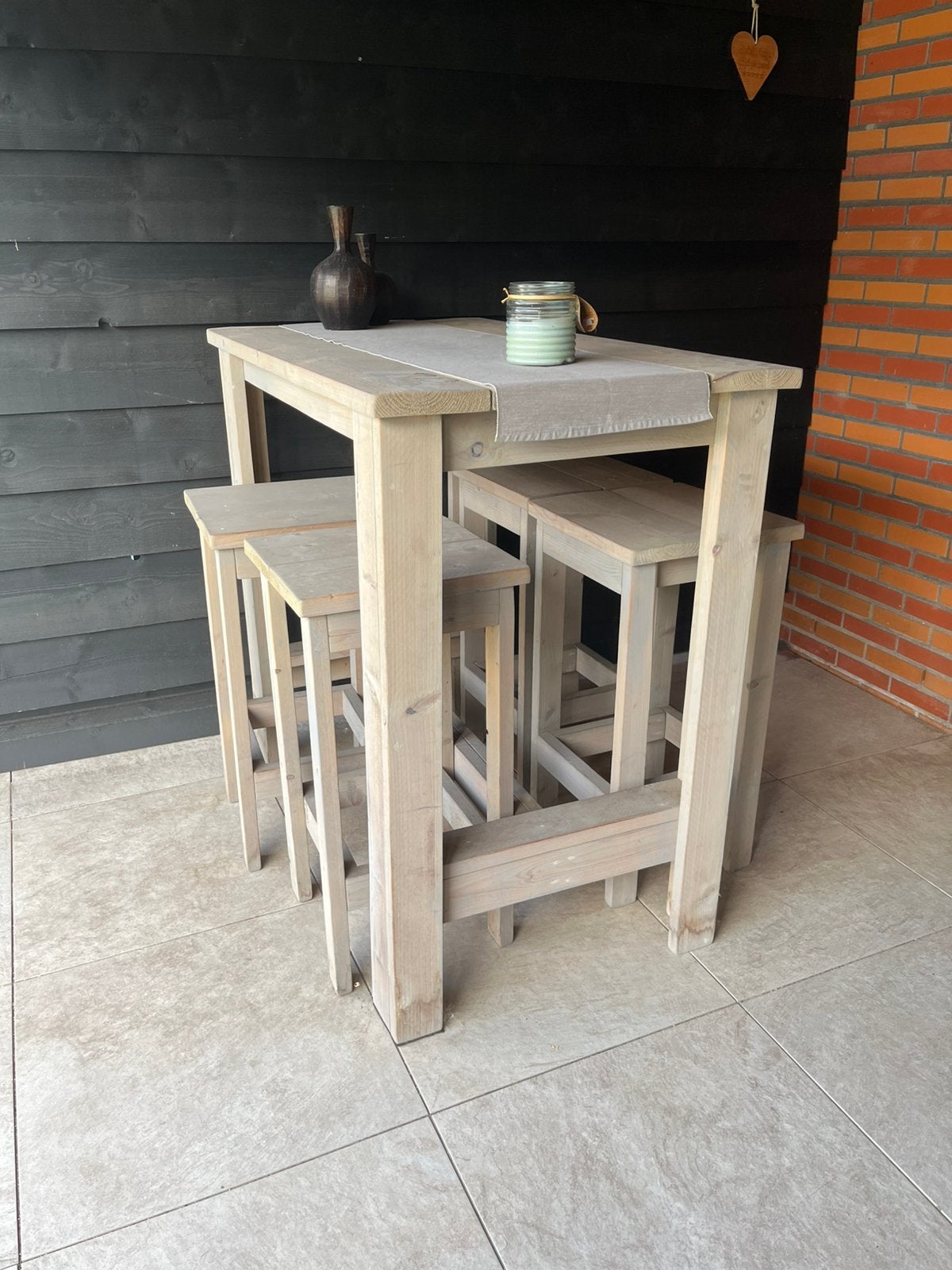 Bartafel incl 4 krukken steigerhout, Ophalen, Zo goed als nieuw, Steigerhout
