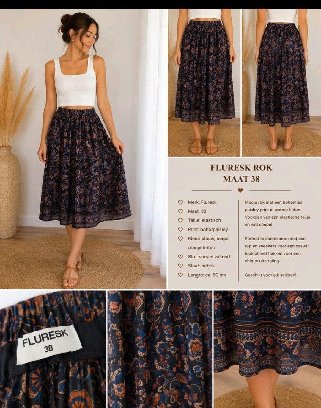 fluresk rok maat 38, Kleding | Dames, Rokken, Maat 38/40 (M), Blauw, Ophalen of Verzenden, Zo goed als nieuw