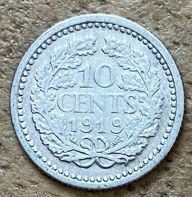 10 cent 1919 Wilhelmina, Ophalen, Zilver, 10 cent, Koningin Wilhelmina