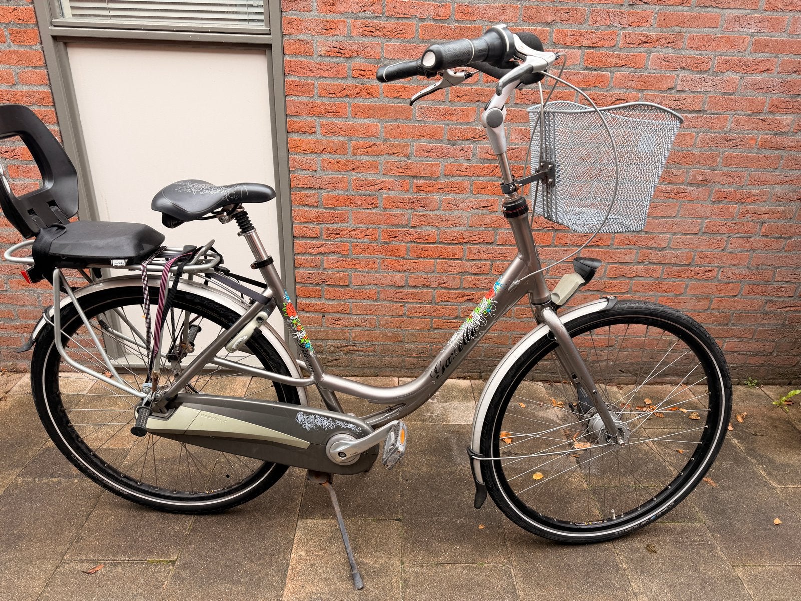 Gazelle Bloom mamafiets met kinderzitje en mand, Ophalen, Gazelle, Trommelrem, 53 tot 56 cm