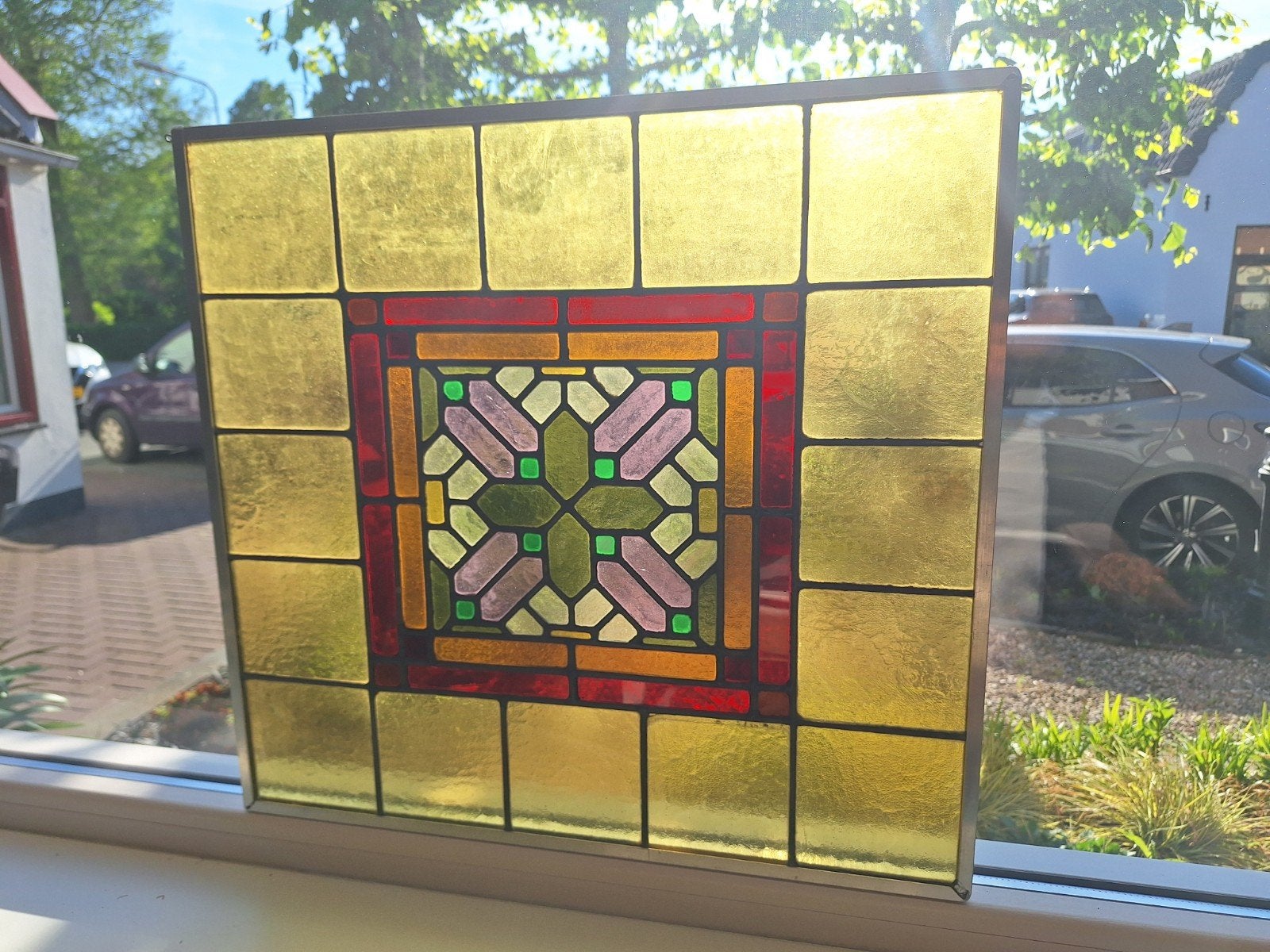 Decoratief glas in lood paneel 57x53,5 cm, Ophalen, Gebruikt, Minder dan 80 cm, Glasplaat
