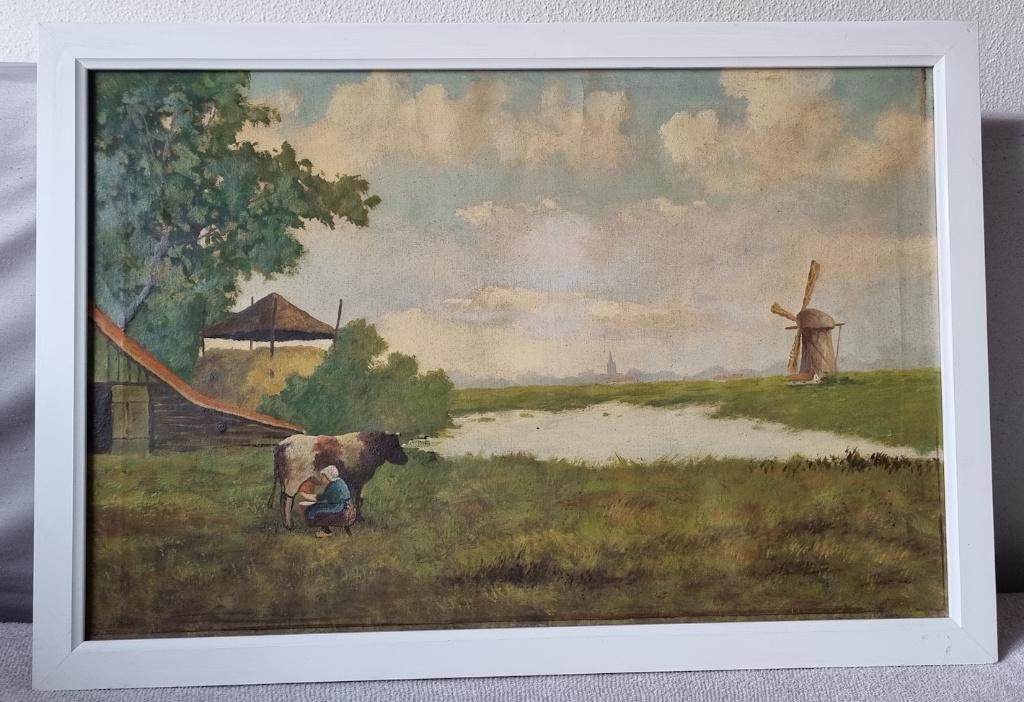 Melkende boerin (melkbocht)., Antiek en Kunst, Kunst | Schilderijen | Klassiek, Ophalen of Verzenden