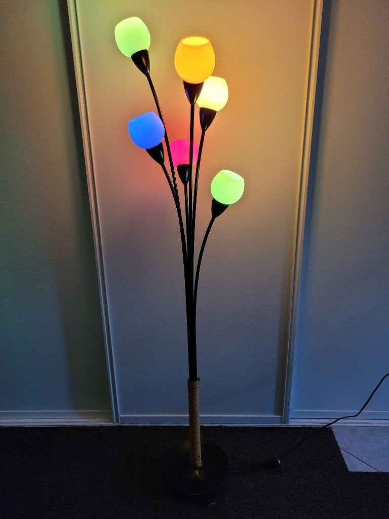 staande lamp met 6 witte glazen kelken retro sixties fifties, Ophalen, Gebruikt, Amerikaanse fifties sixties retro vintage design jaren 50 / 60