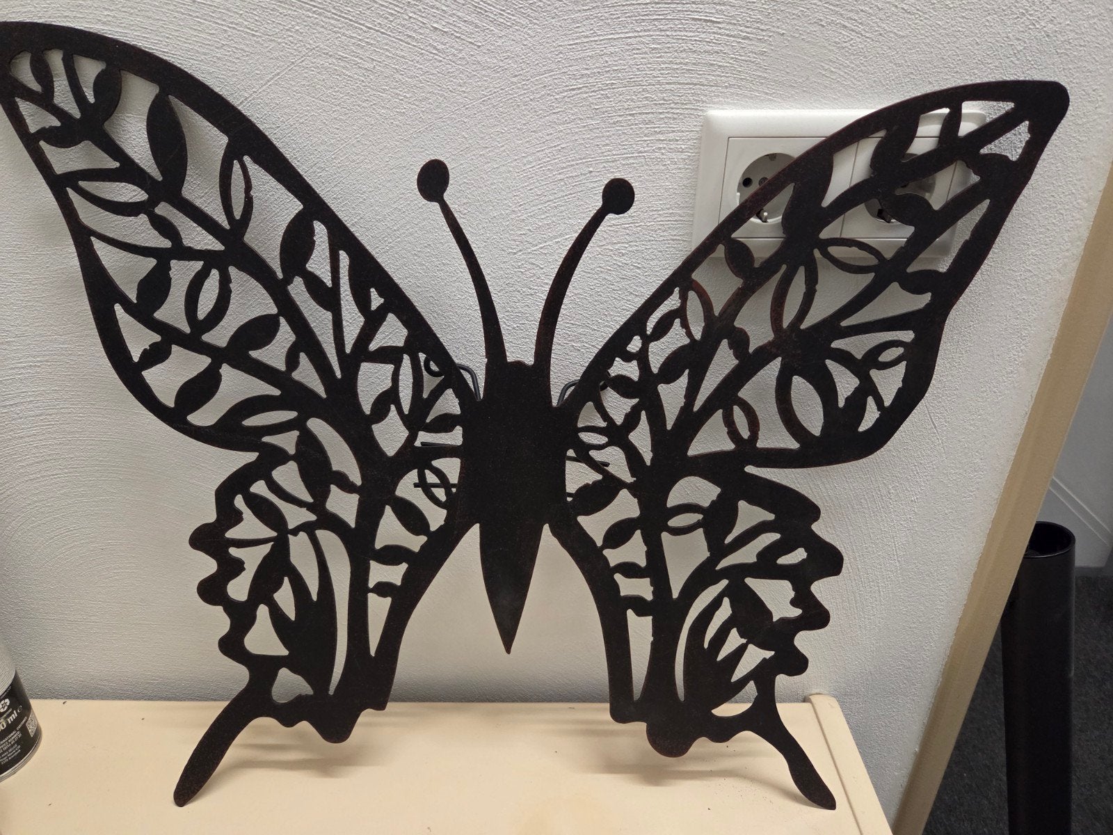 Metalen wanddecoratie vlinder met bladmotief, Ophalen, Metaal, Bruin, Met ophangsysteem