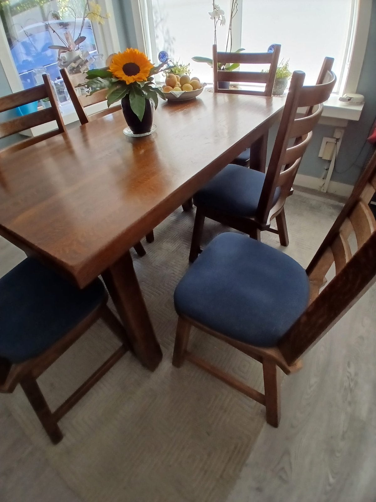 Eiken eettafel met stoelen - 80x150 cm, Huis en Inrichting, Gebruikt, 100 tot 150 cm, Eikenhout, Vier personen