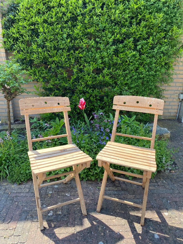 2 vintage bistro stoeltjes, Ophalen, Gebruikt, Hout, Inklapbaar
