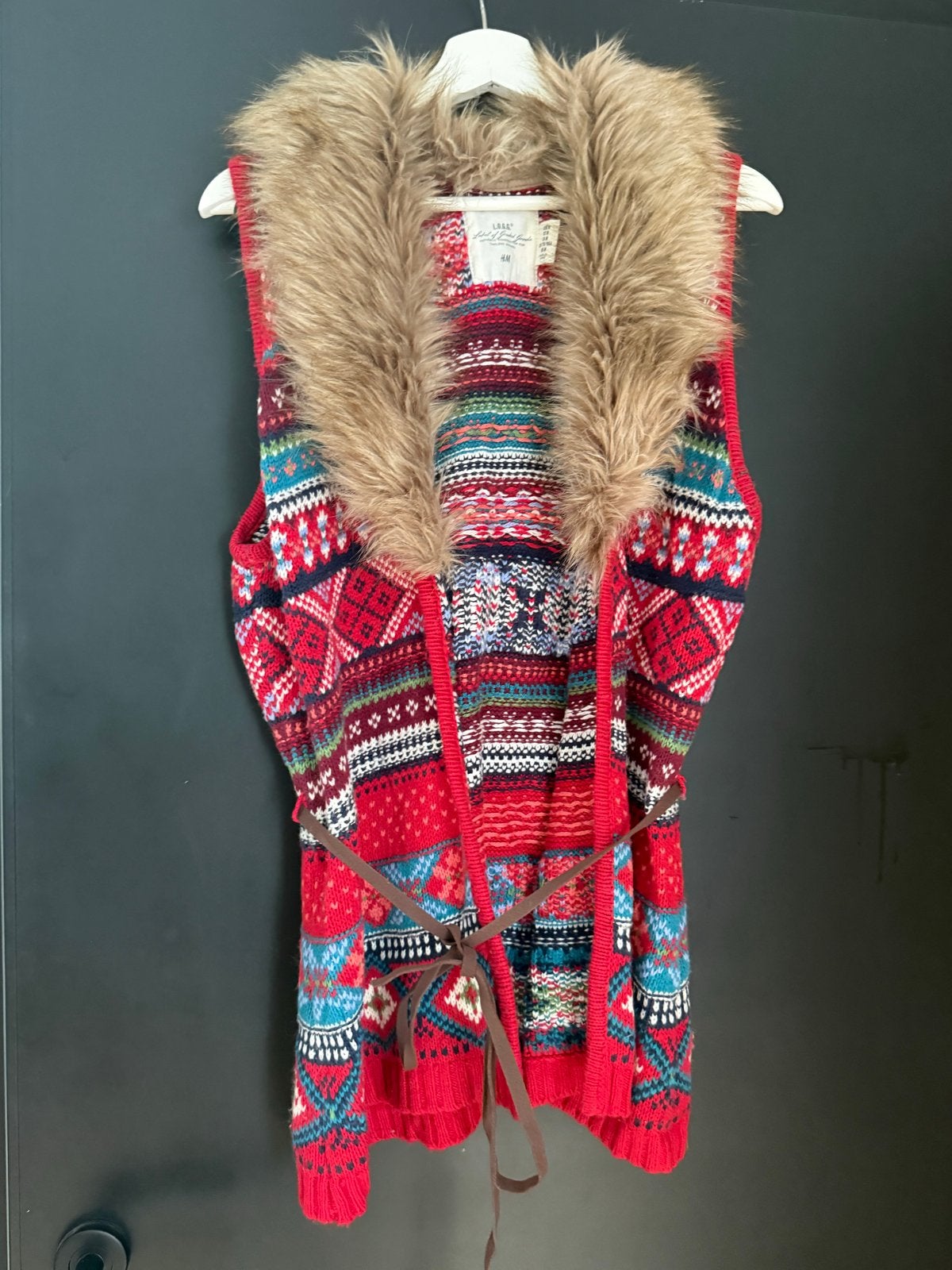 H&M L.O.G.G. gebreid vest met bontkraag, Ophalen of Verzenden, Zo goed als nieuw, Maat 38/40 (M), Meerkleurig