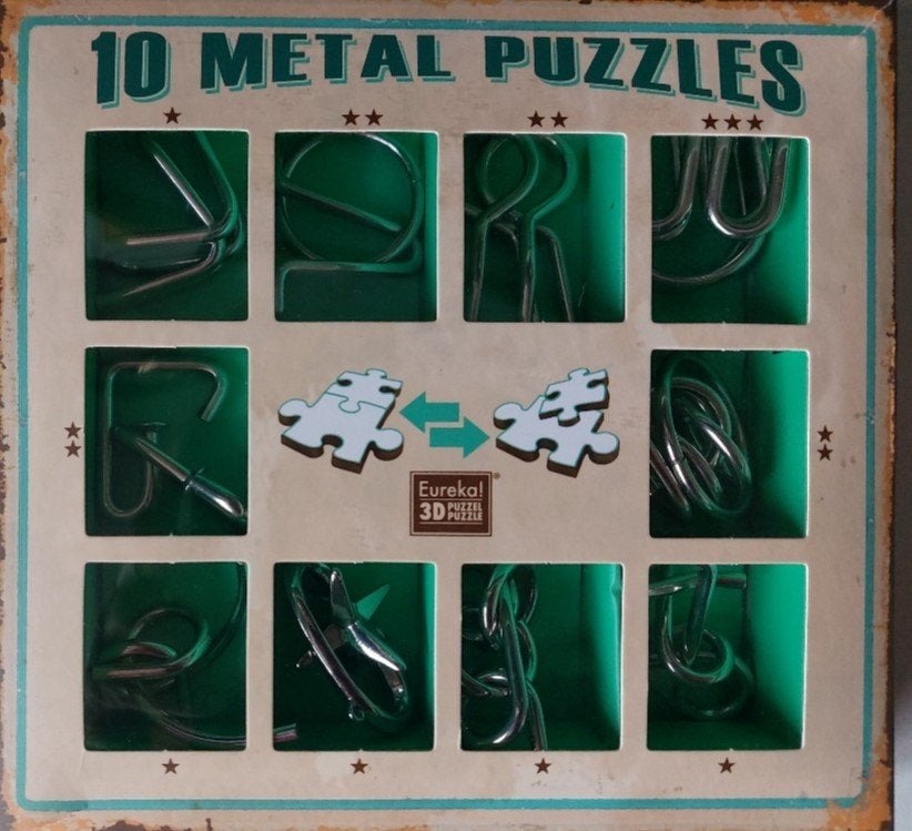 Eureka – Eureka! 10 Metalen 3D Puzzels, groene editie, Ophalen of Verzenden, Minder dan 500 stukjes, Zo goed als nieuw, Rubik's of 3D-puzzel