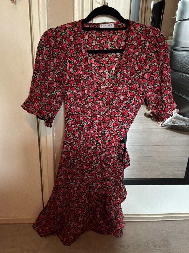 jurkje bloemetjes omslag Loavies zomer korte mouwen Maat S/M, Verzenden, Maat 36 (S), Boven de knie, Rood