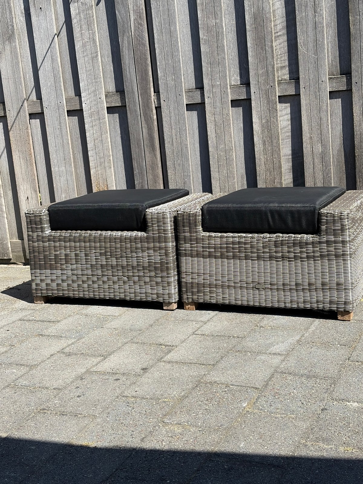 Lounge voetenbank met Kussens life wicker, Tuin en Terras, Tuinsets en Loungesets, Hocker, Zo goed als nieuw, Loungeset, Wicker