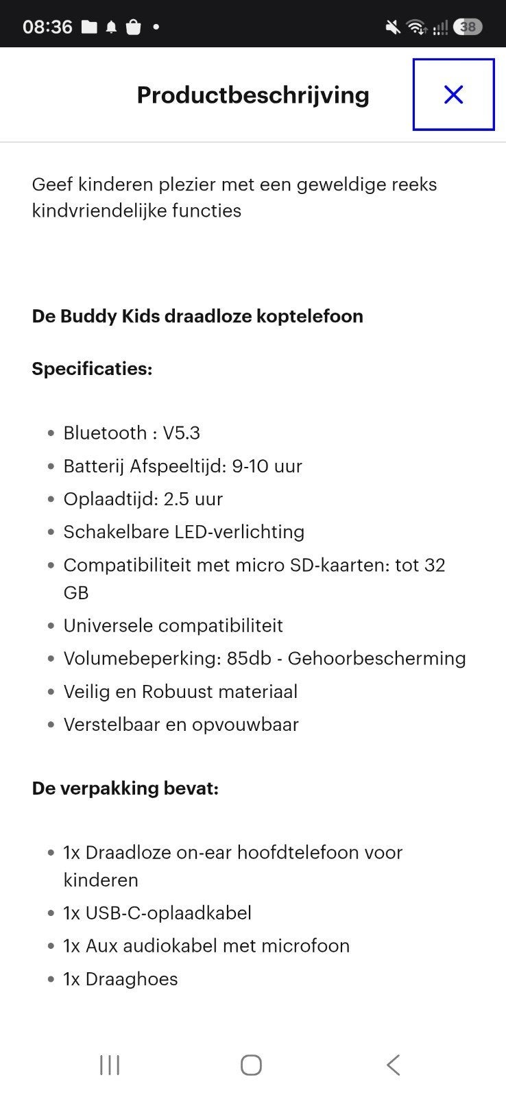 PowerLocus Bluetooth Koptelefoon ideaal voor kinderen, Overige merken, Ophalen of Verzenden, Zo goed als nieuw, Draadloos