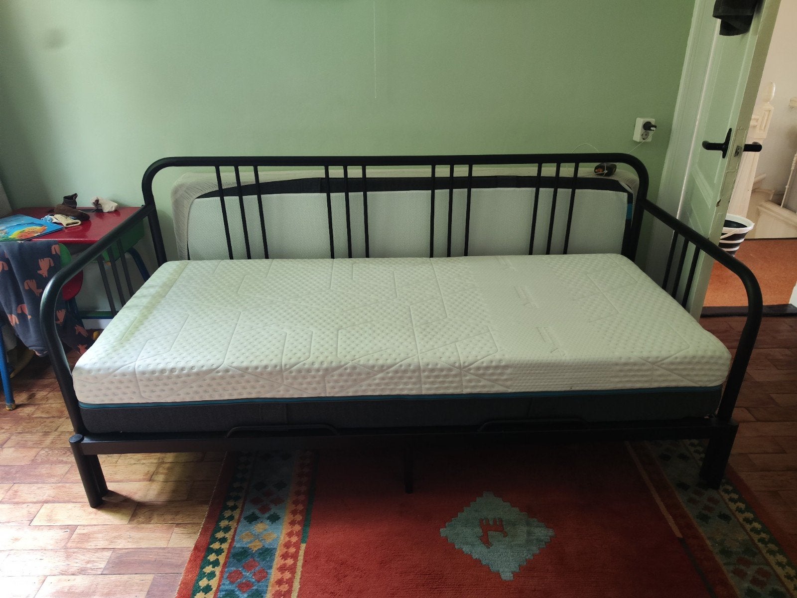 IKEA FYRESDAL bedbank met 2 Emma Diamond Hard matrassen, Verstelbaar, Eenpersoons, Zwart, Modern, multifunctioneel