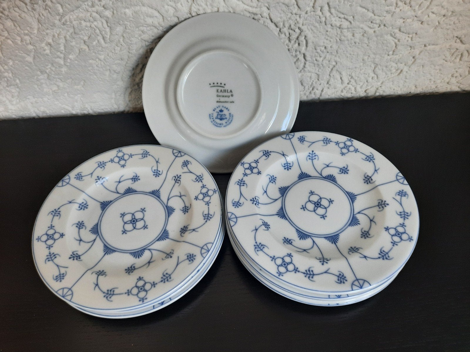 8 gebaksbordjes Blauw Saks, Huis en Inrichting, Ophalen of Verzenden, Zo goed als nieuw, Overige stijlen, Bord(en)