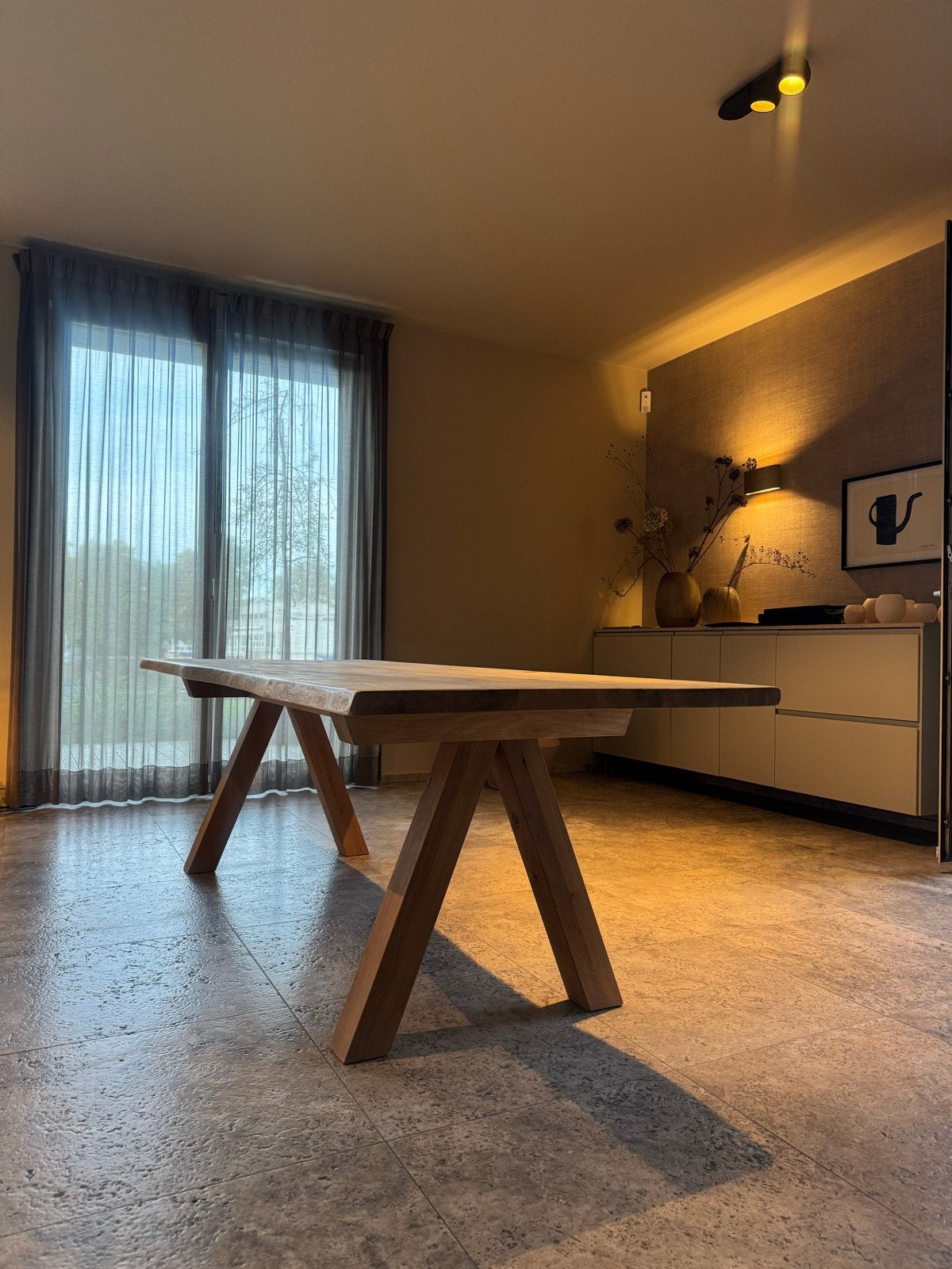 Flamant Eiken Boomstamtafel 240x94 - Zo goed als nieuw, Eikenhout, 200 cm of meer, Zo goed als nieuw, Vijf personen of meer