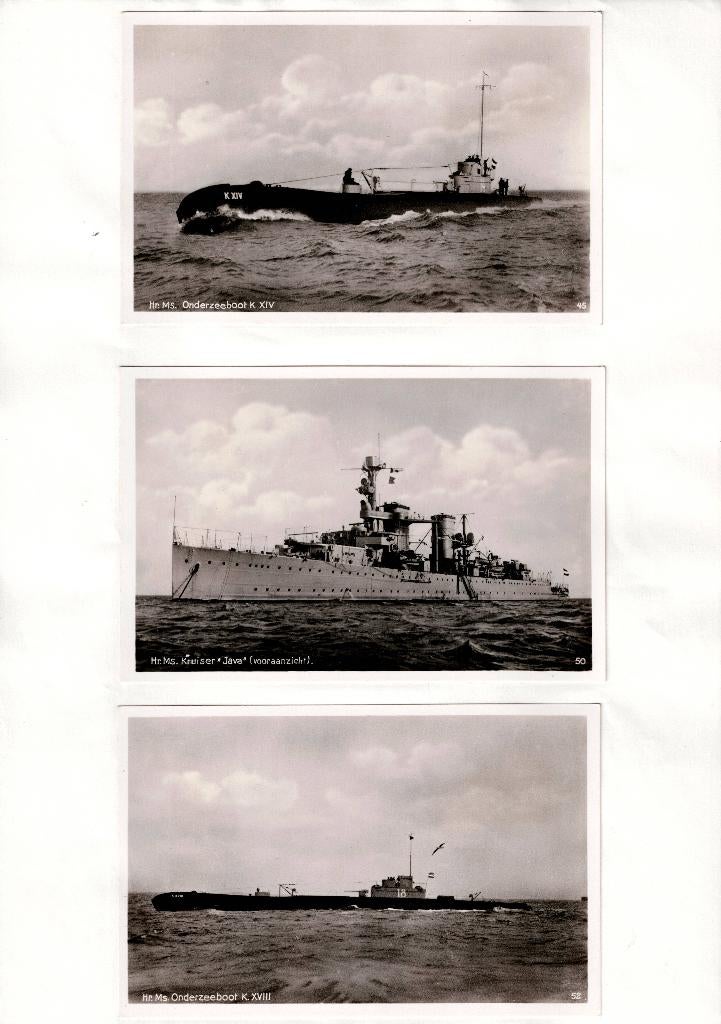 Drie ansichtkaarten van marineschepen 2, Verzamelen, Militaria | Algemeen, Ophalen of Verzenden, Marechaussee, Nederland, Foto of Poster