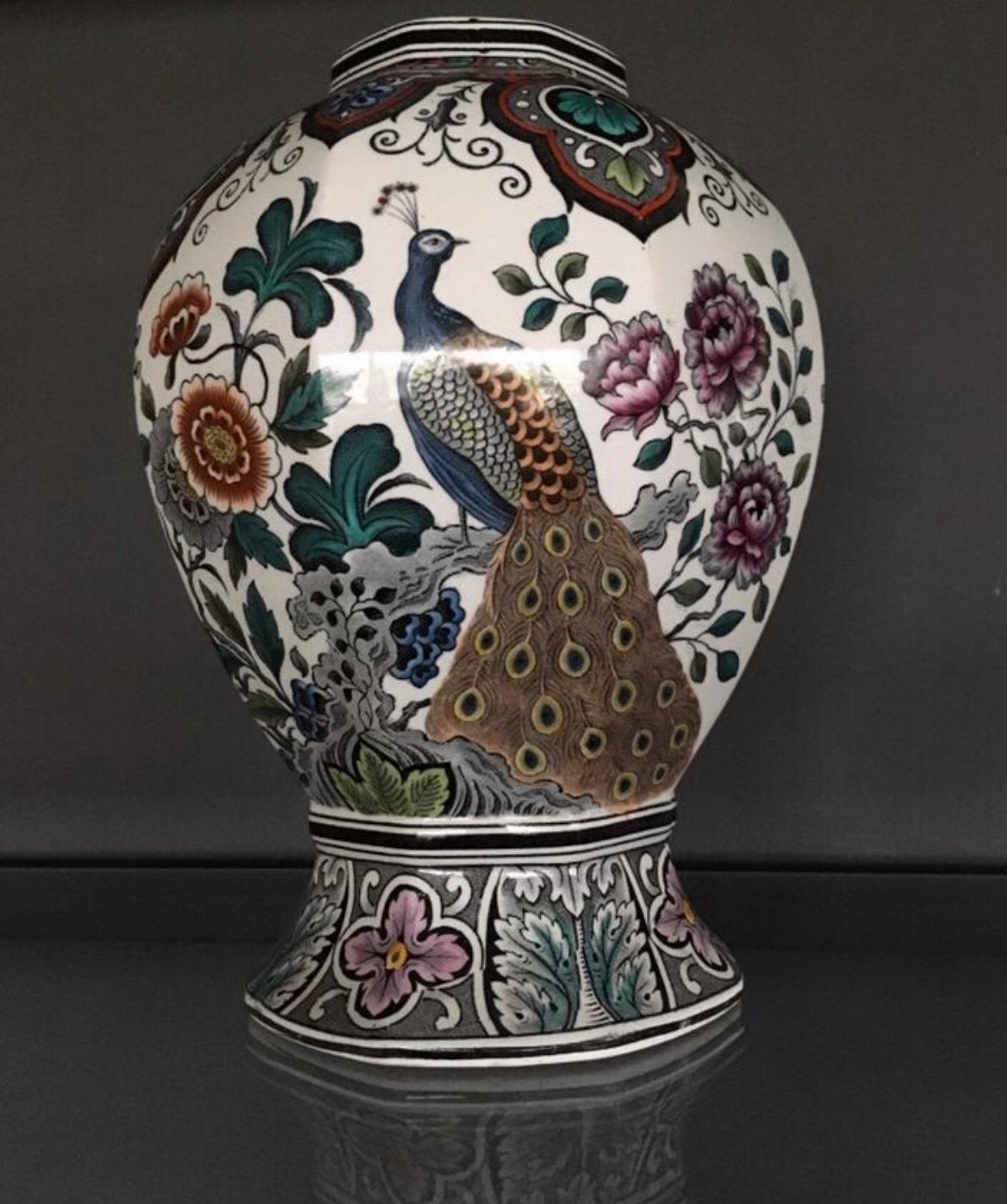 Oud Hollandse kleurrijke vaas VIEUX DELFT Uniek Pul is 26cm, Antiek en Kunst, Antiek | Vazen, Ophalen