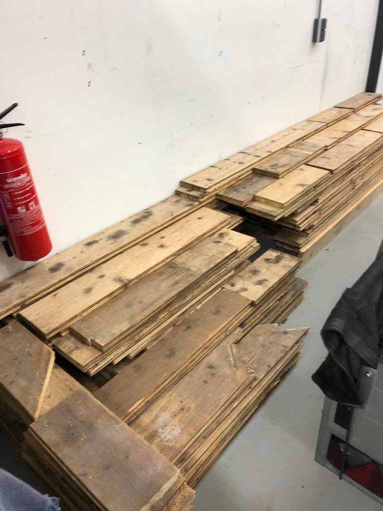Grenen vloerdelen | ca 32-35 mm dik met mes en groef |, Ophalen of Verzenden, Zo goed als nieuw, 250 cm of meer, Planken