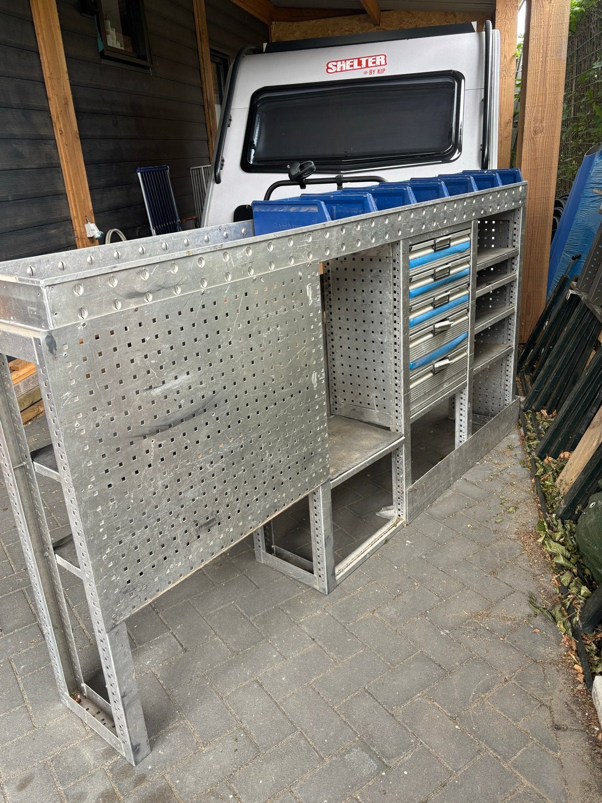 Aluminium stelling/bedrijfswageninrichting, Ophalen, Gebruikt